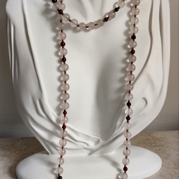 Vintage Genuine Rose Quartz Necklace with Garnet - Picture 12 of 13